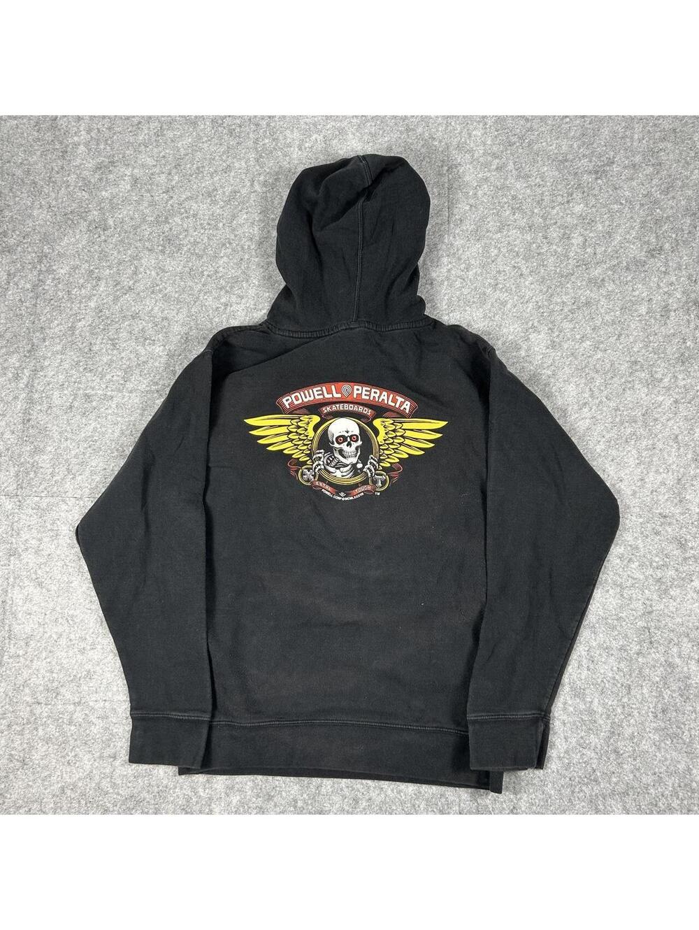Vintage 90s Faded Powell Peralta Y2K Skull Black Skate Hoodie Size L